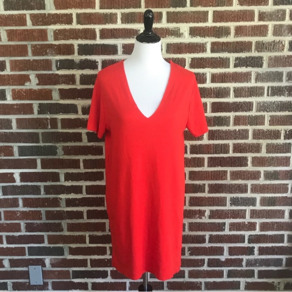 Zara Trafaluc Red Orange Vneck T-Shirt Dress sz S